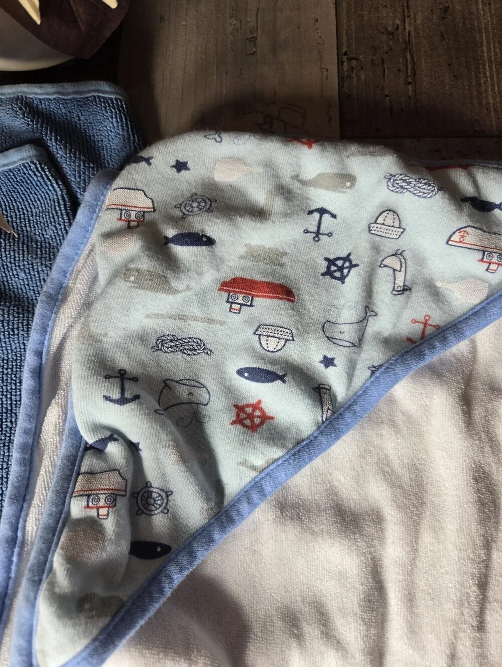 Baby Hooded Towels Set – 4‑Piece Blue, White & Gray Bundle